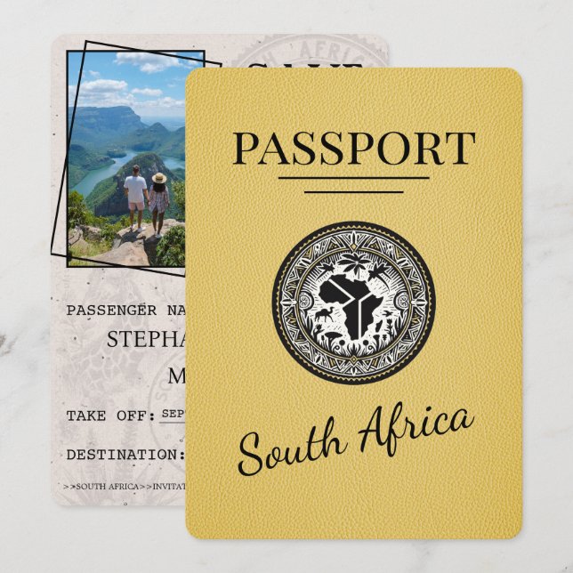 Yellow South Africa Passport Save The Date (Front/Back)