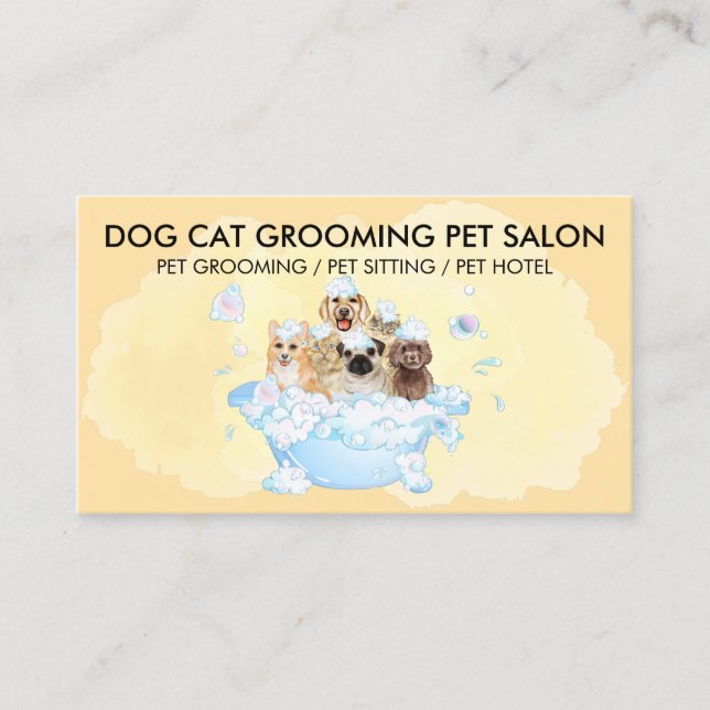 Yellow Spa Dogs cats Groomer Appointment Business Card (Front)