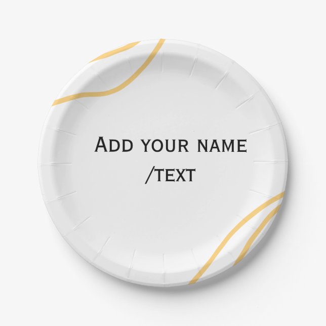Yellow Spanish border name message text lines  Paper Plate (Front)