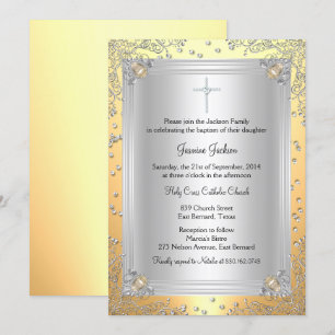 Yellow Sparkle Jewel Baptism/Christening Invite