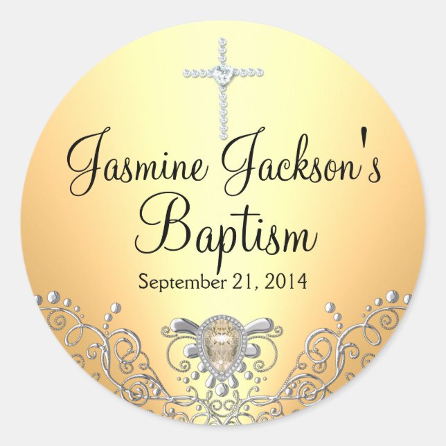 Yellow Sparkle Jewel Baptism Sticker (Front)