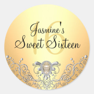 Yellow Sparkle Jewel Sweet Sixteen Sticker