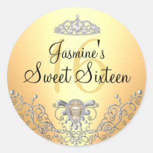 Yellow Sparkle Jewel & Tiara Sweet Sixteen Sticker