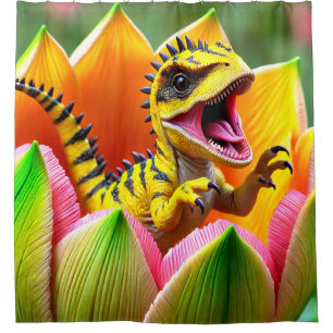 Yellow Spiked Dinosaur Baby Shower Curtain