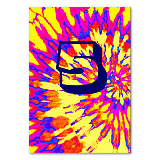 Yellow Spiral Tie Dye Wedding Table Five Table Number