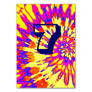 Yellow Spiral Tie Dye Wedding Table Seven Table Number