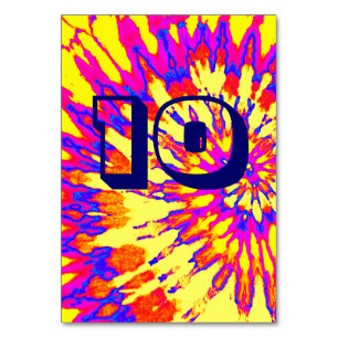 Yellow Spiral Tie Dye Wedding Table Ten Table Number