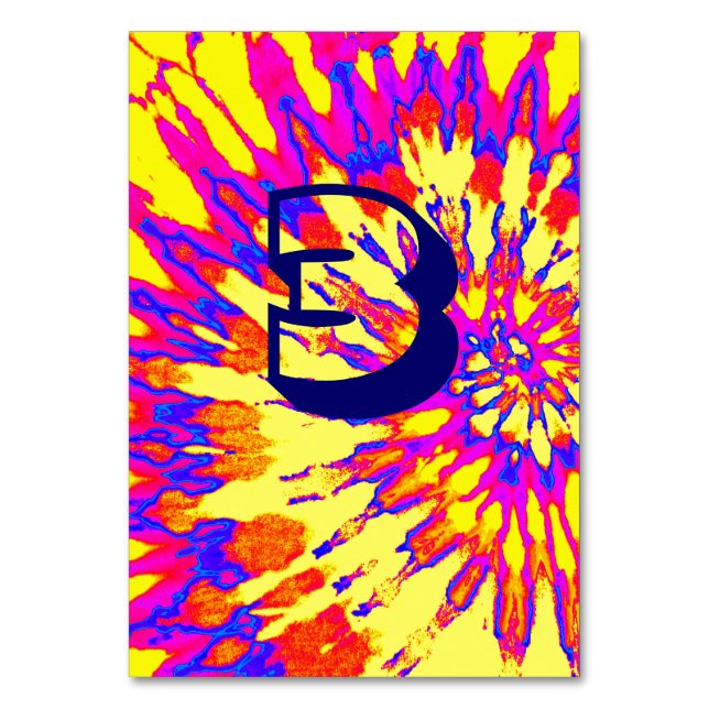 Yellow Spiral Tie Dye Wedding Table Three Number (Front)