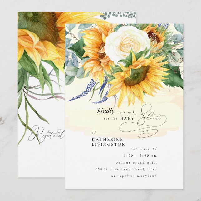 Yellow Splash Sunflower Floral Baby Shower Invitat Invitation (Front/Back)