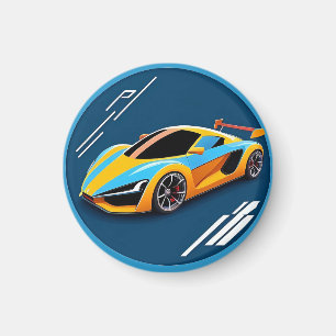 Yellow Sports Car on Blue Background Magnet