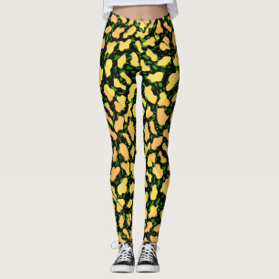 Yellow Spot Pattern.YO01.Black BG Leggings