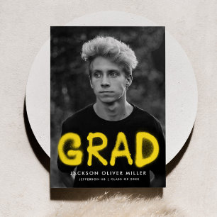 Yellow Spray Paint Typography Photo Graduation Announcement