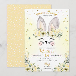 Yellow Spring Bunny Ears Flower Crown Birthday Invitation