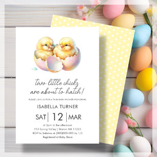 Yellow Spring Chicks Twin Baby Shower Invitation