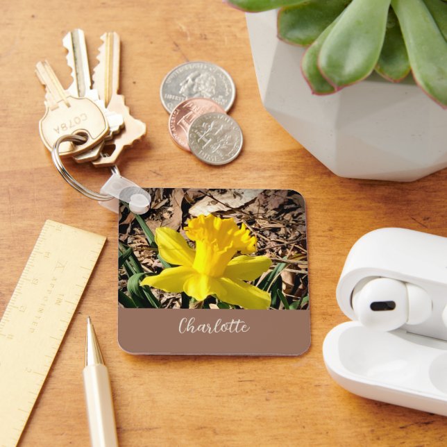 Yellow Spring Daffodil in the Garden Custom Name   Key Ring (Desk)