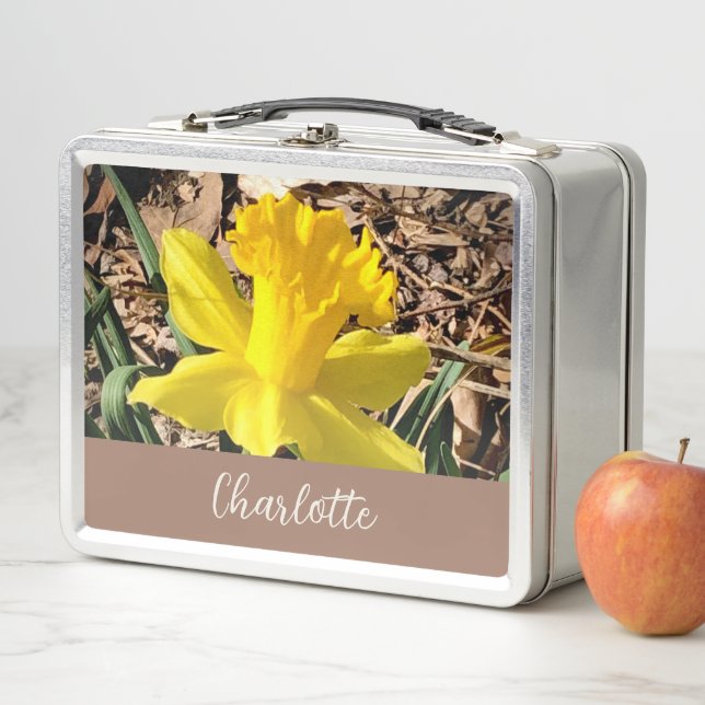 Yellow Spring Daffodil in the Garden Custom Name   Metal Lunch Box (In Situ)