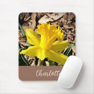 Yellow Spring Daffodil in the Garden Custom Name   Mouse Mat