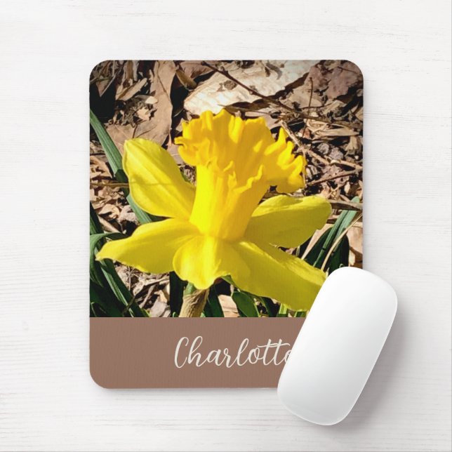Yellow Spring Daffodil in the Garden Custom Name   Mouse Mat (With Mouse)