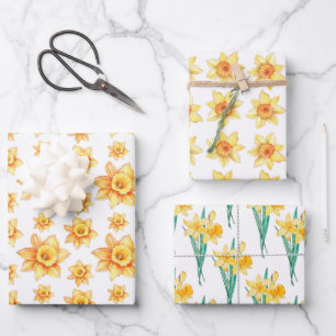 Yellow Spring Daffodil Rustic Floral Wrapping Paper Sheet