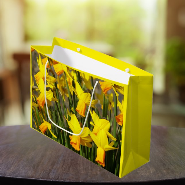 Yellow Spring Daffodils Floral Large Gift Bag (In Situ)