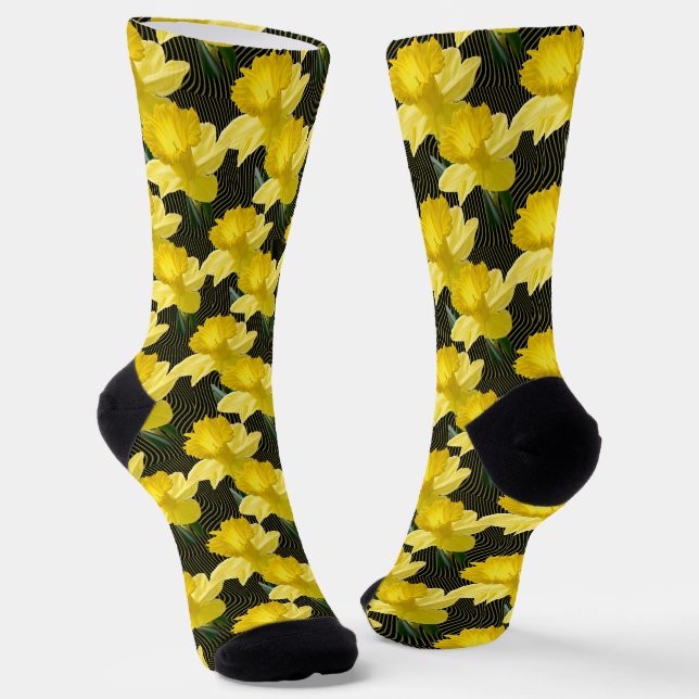 Yellow Spring Daffodils Floral Photography Pattern Socks (Angled)