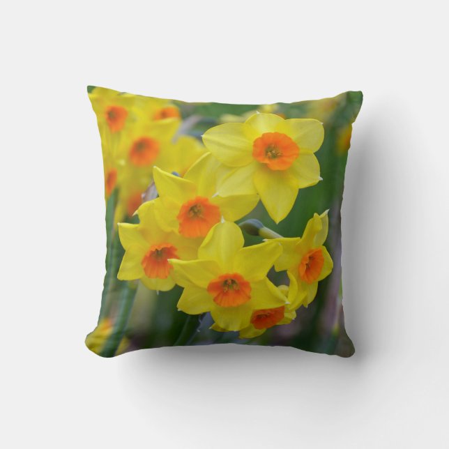 Yellow spring daffodils print throw pillow (Front)