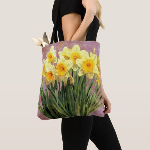 Yellow Spring Daffodils Rustic Lavender Tote Bag