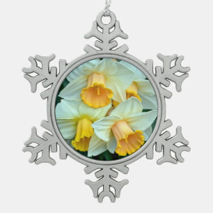 Yellow spring daffodils snowflake pewter christmas ornament