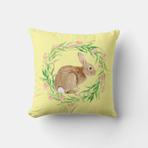 Yellow Spring Easter Bunny Wreath Cushion
