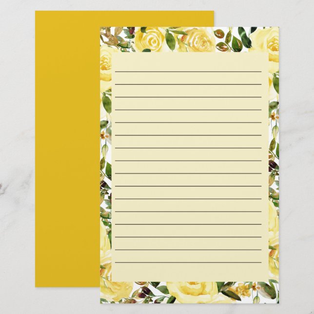 Yellow Spring Floral Lined Stationery (Front/Back)