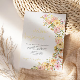 Yellow Spring Floral Pink Flowers Wedding Gold
