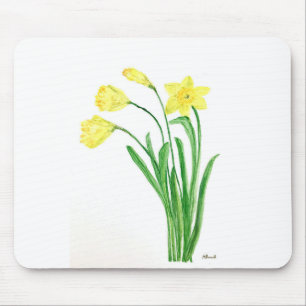 Yellow spring floral watercolor daffodils flowers mouse mat