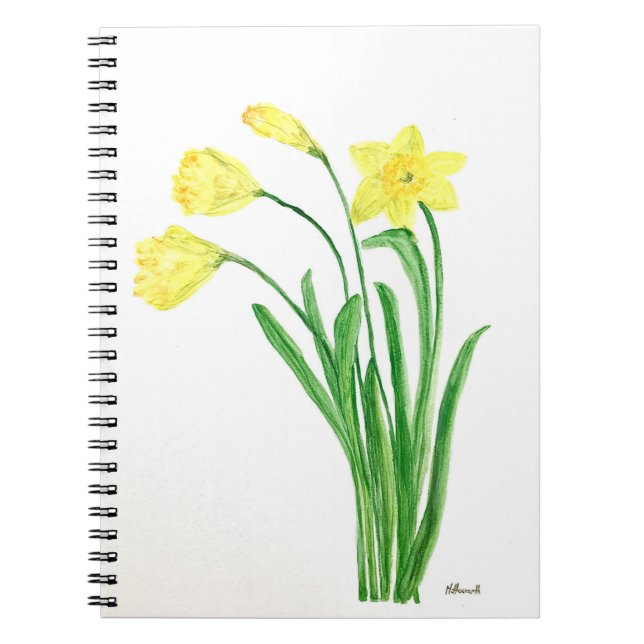 Yellow spring floral watercolor daffodils flowers notebook (Front)