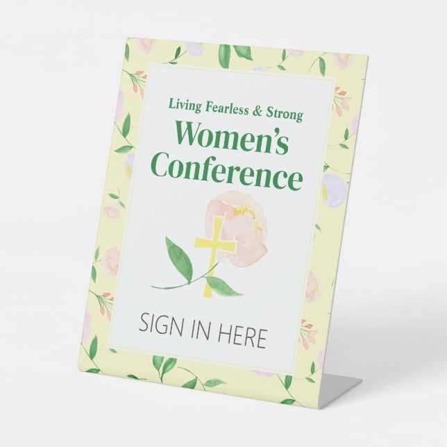 Yellow Spring Floral Women's Conference Pedestal Sign (Front)
