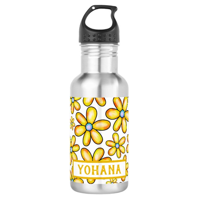Yellow Spring Flower pattern custom Summer  710 Ml Water Bottle (Front)