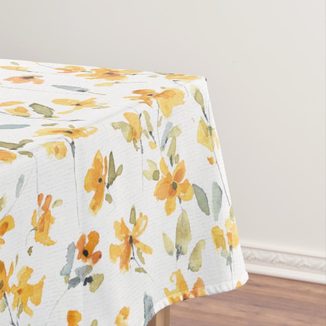 Yellow Spring Flower Watercolor Pattern Tablecloth (In Situ)