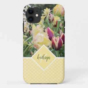 Yellow Spring Flowers and Hearts Personalised iPhone 11 Case