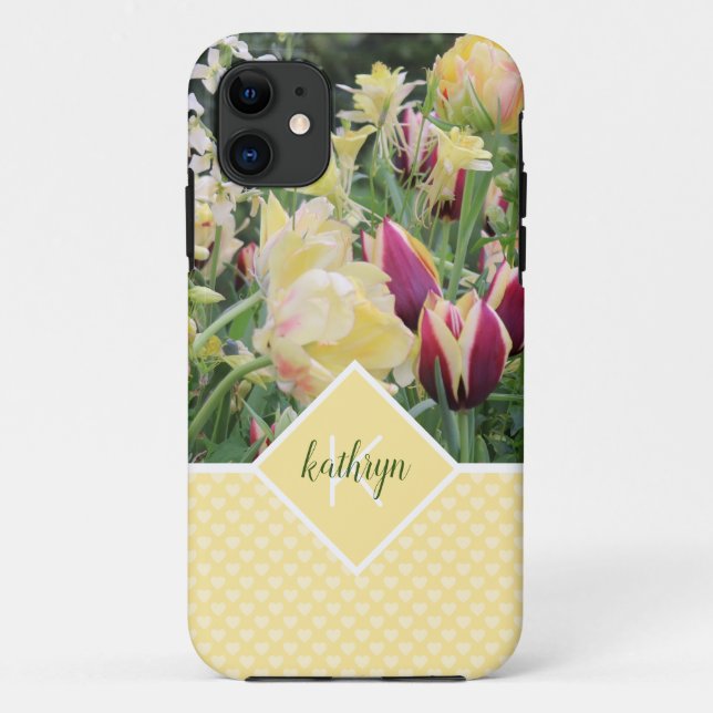 Yellow Spring Flowers and Hearts Personalised Case-Mate iPhone Case (Back)