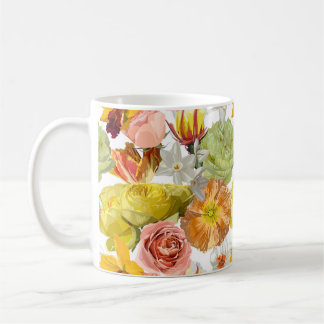 Yellow spring flowers and leaves. coffee mug