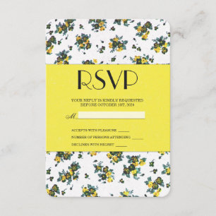 Yellow Spring Flowers on White and Yellow Paper RSVP Card