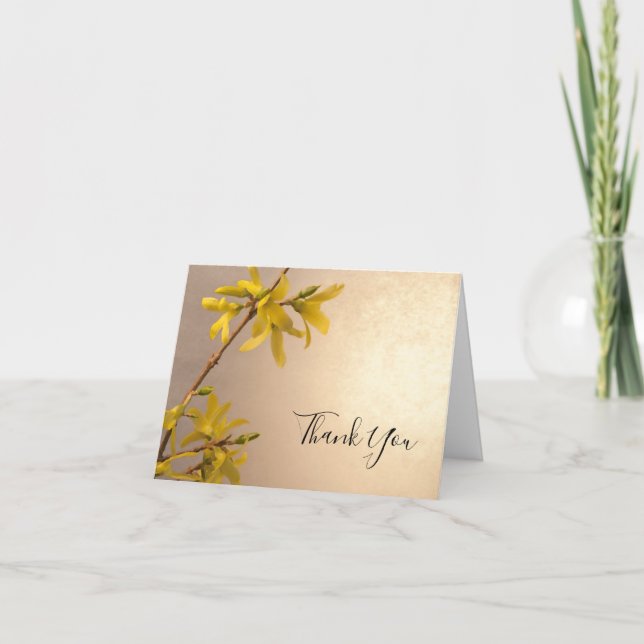 Yellow Spring Forsythia Flowers Funeral Sympathy Thank You Card (Front)