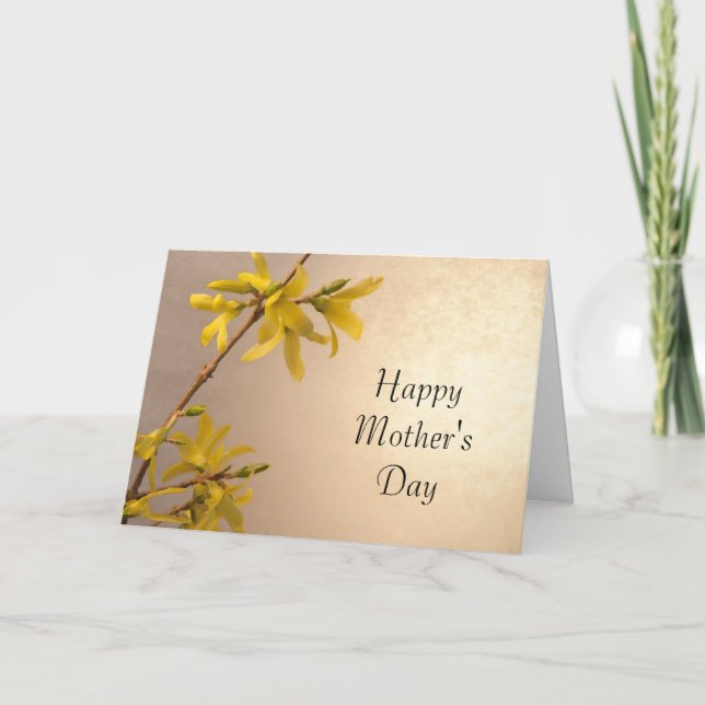 Yellow Spring Forsythia Mothers Day Card (Front)