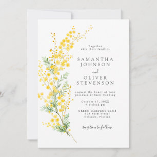 Yellow Spring Mimosa Wattle Flowers Chic Wedding Invitation