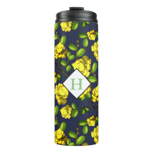 Yellow Spring Roses & Navy with Initial Thermal Tumbler