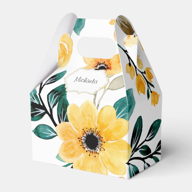 Yellow spring summer floral pattern  favour box (Front Side)