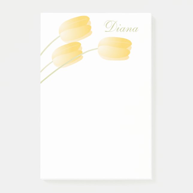 Yellow Spring Tulips Floral with Custom Name Post-it Notes (Front)
