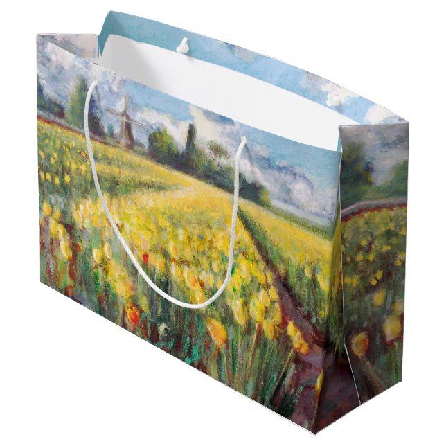 Yellow Spring Tulips Flowers Impressionism Art Large Gift Bag (Back Angled)