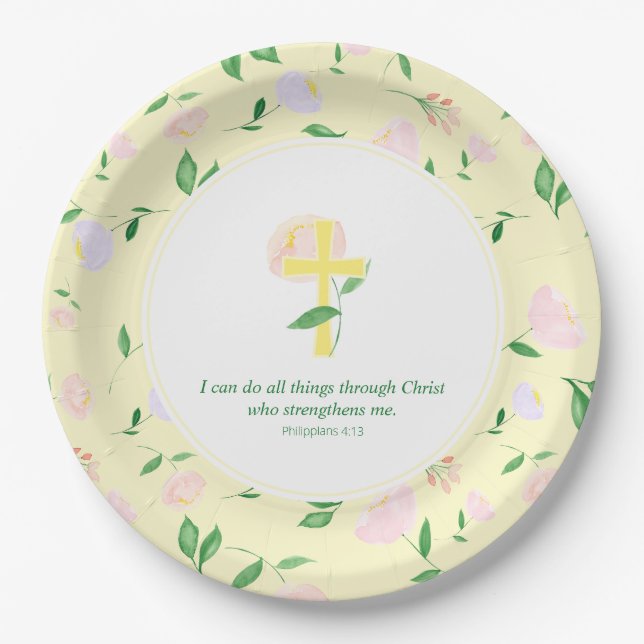 Yellow Spring Watercolor Floral  Paper Plate (Front)