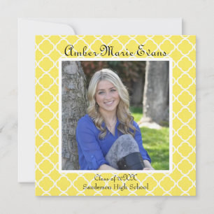 Yellow Square Quatrefoil - Graduation Announcement
