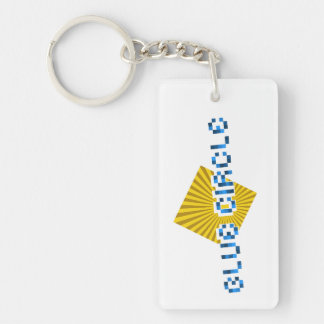 Yellow Square with Beams and Opposite Pixel Text Key Ring